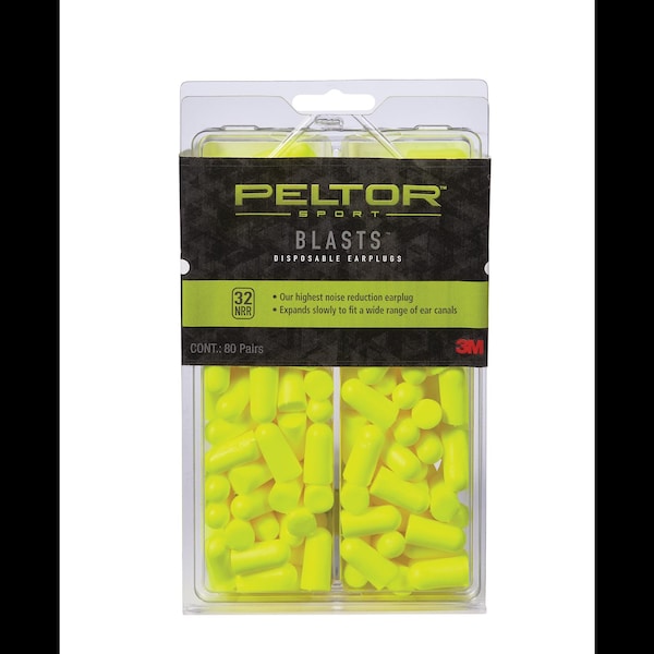 Disposable soft, smooth foam Ear Plugs, Tapered Shape, 32 dB, Neon Yellow, 6 PK